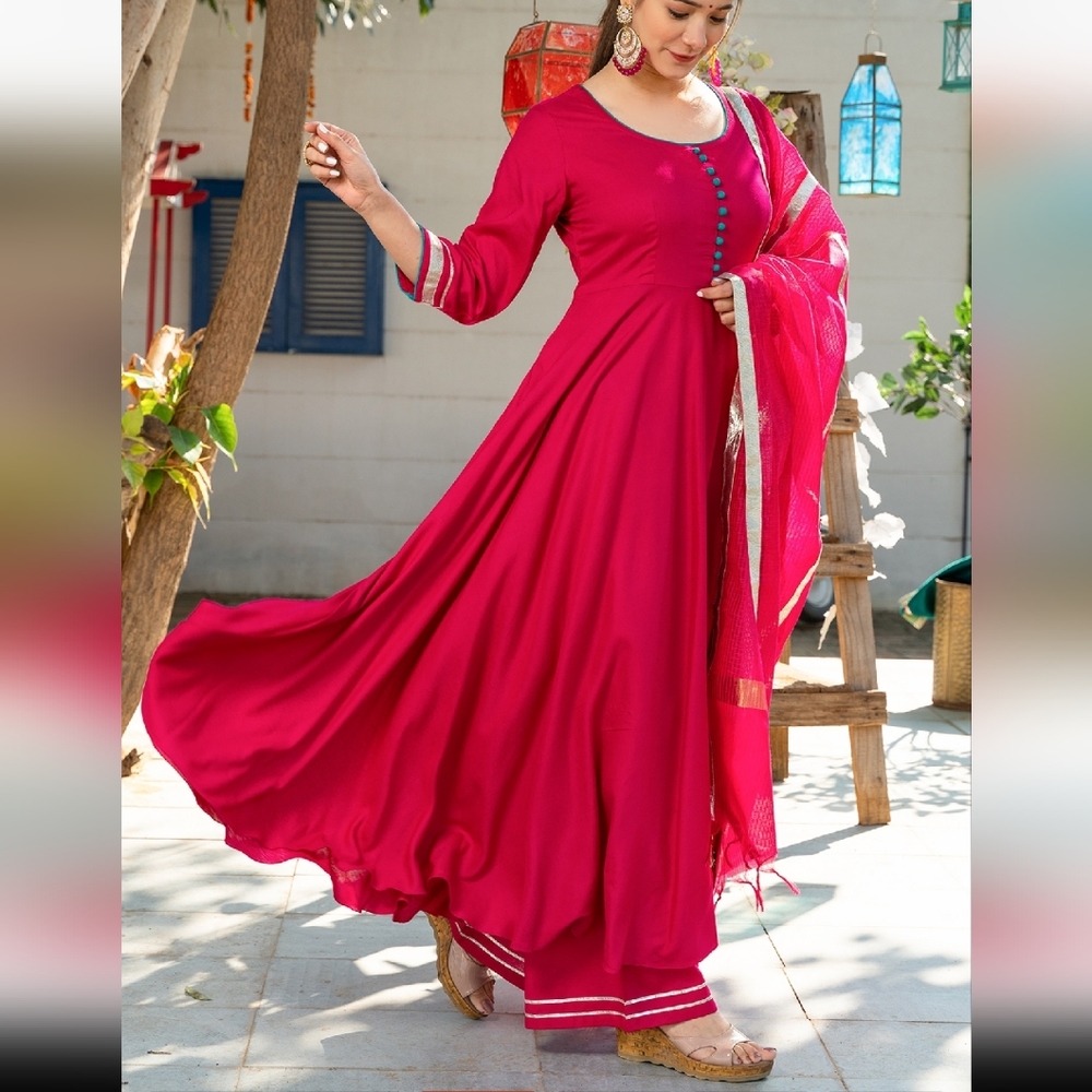 Pink Rayon Anarkali set